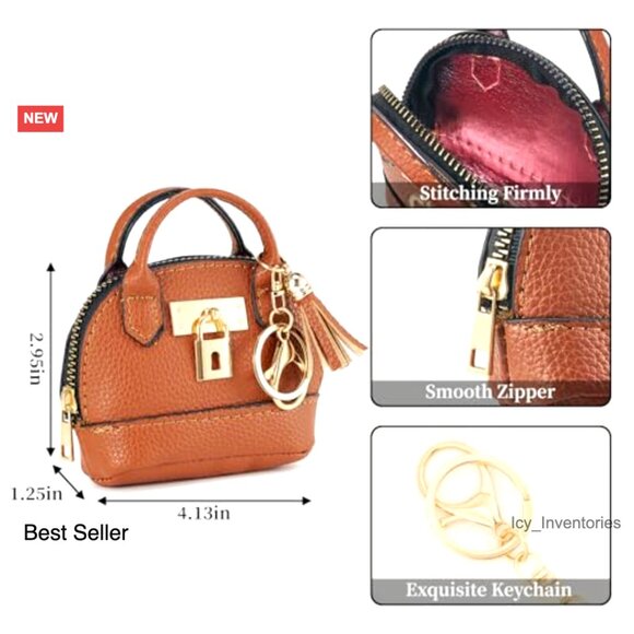 Mini Backpack Keychain Coin Purse, PU Leather, Zipper Closure - Picture 2 of 5